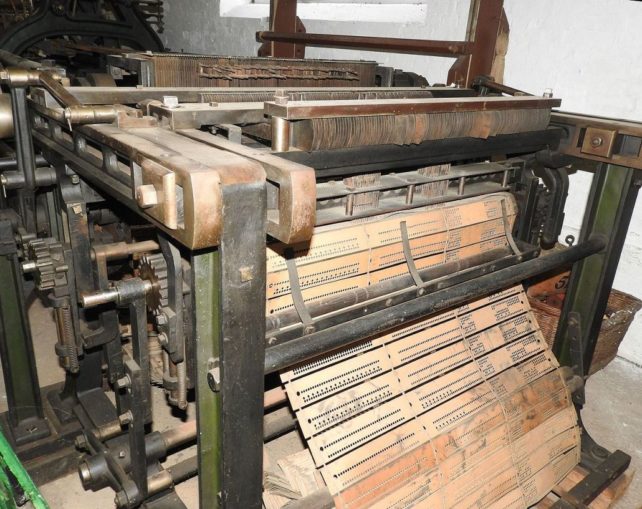 A Leavers machine , run with Jacquard punched cards