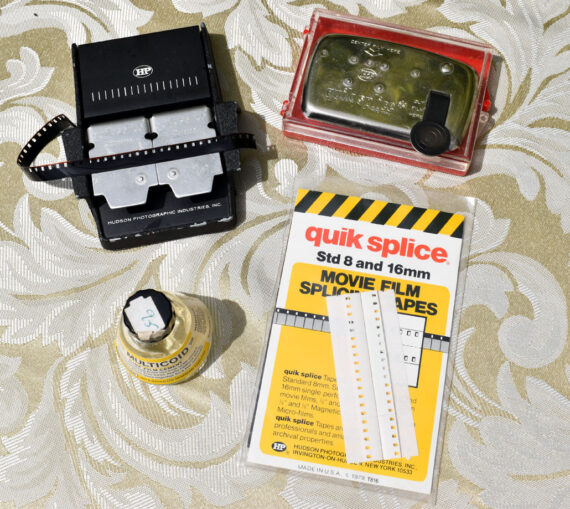Cine film splicing kit.
