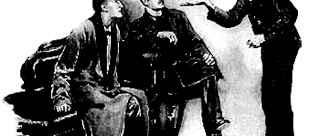 Holmes and Watson interrogate the night watchman.
