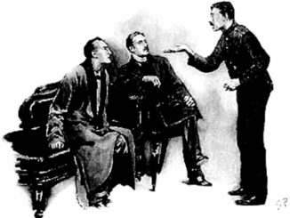 Holmes and Watson interrogate the night watchman.