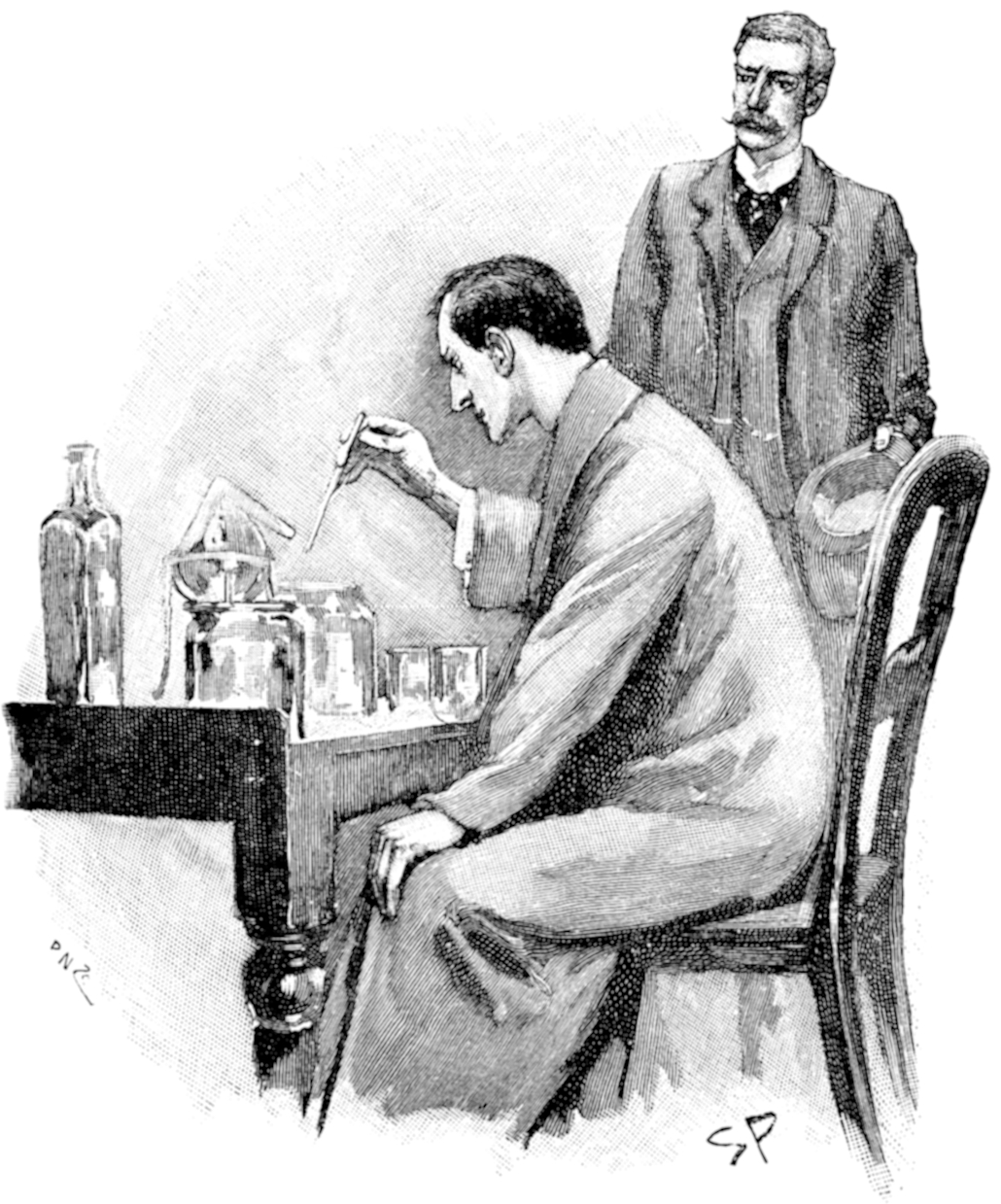 Holmes at work with Watson.