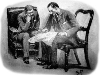 Holmes reading a newspaper with Watson