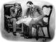 Holmes reading a newspaper with Watson