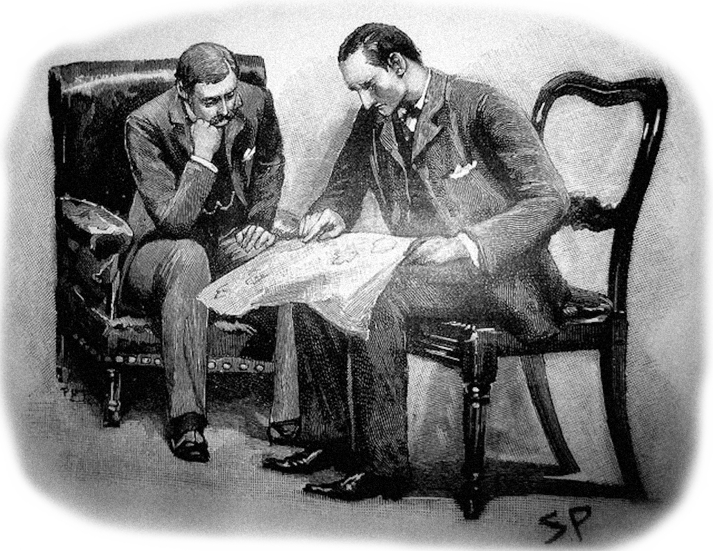 Holmes reading a newspaper with Watson
