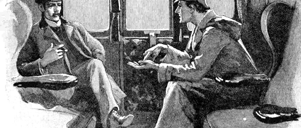 Holmes and Watson on a train.