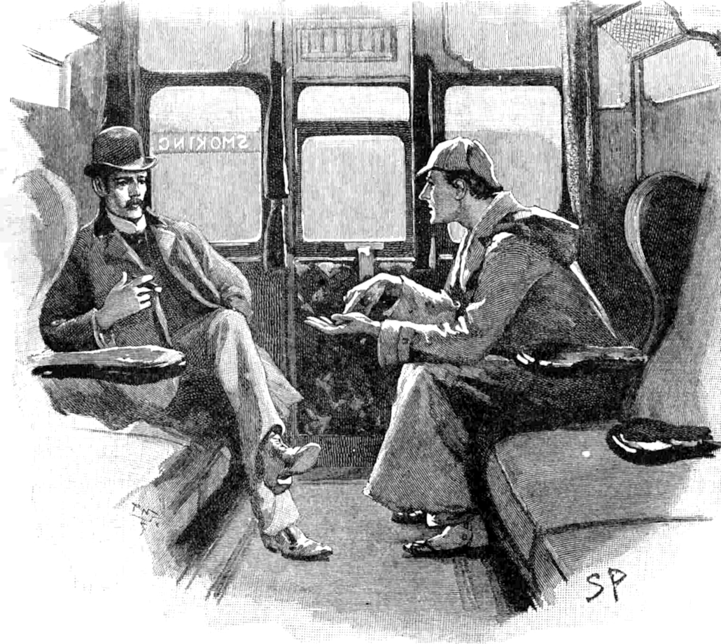 Holmes and Watson on a train.
